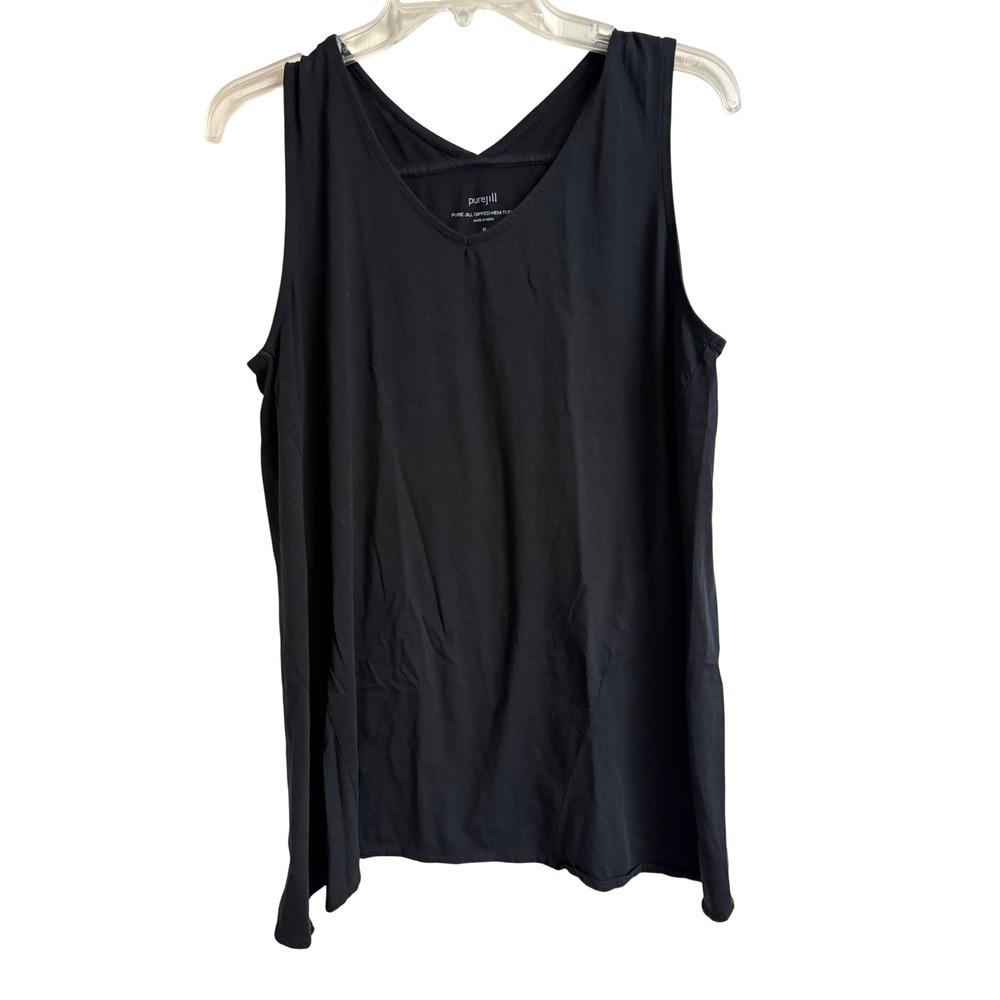 Pure Jill J. Jill Black Pima Cotton Dipped Hem Tunic Tank Top V-Neck Medium